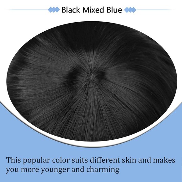 Women 14 Inches Black Mixed Blue Synthetic Short Curly Wigs with Bangs - Picture 7 of 15